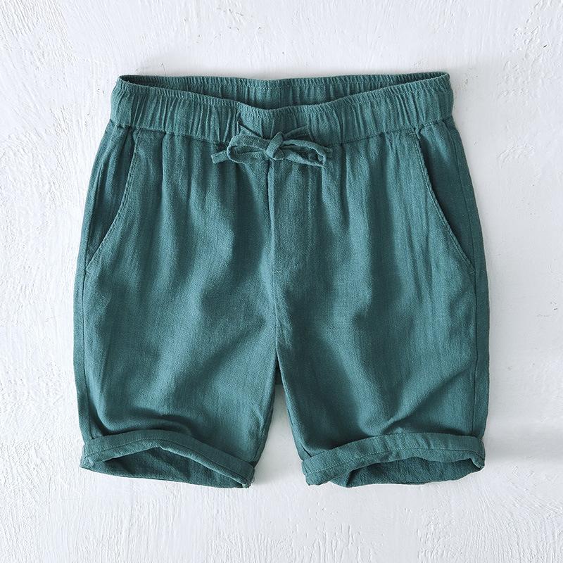 Summer Fashion Men's Shorts Youth Beach Baggy Short Pants Casual Solid Color Thin Cotton Linen Elastic Waist Shorts Breathable