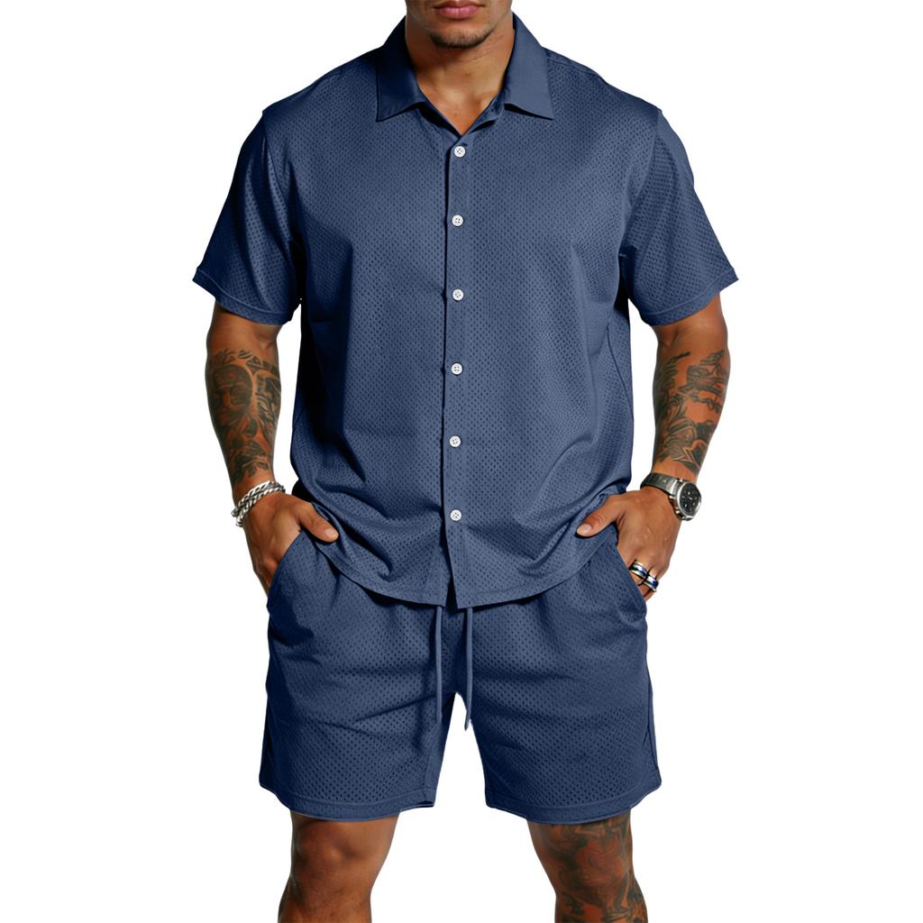 Men's Casual Lightweight Breathable Short-Sleeve Shirt And Shorts Set