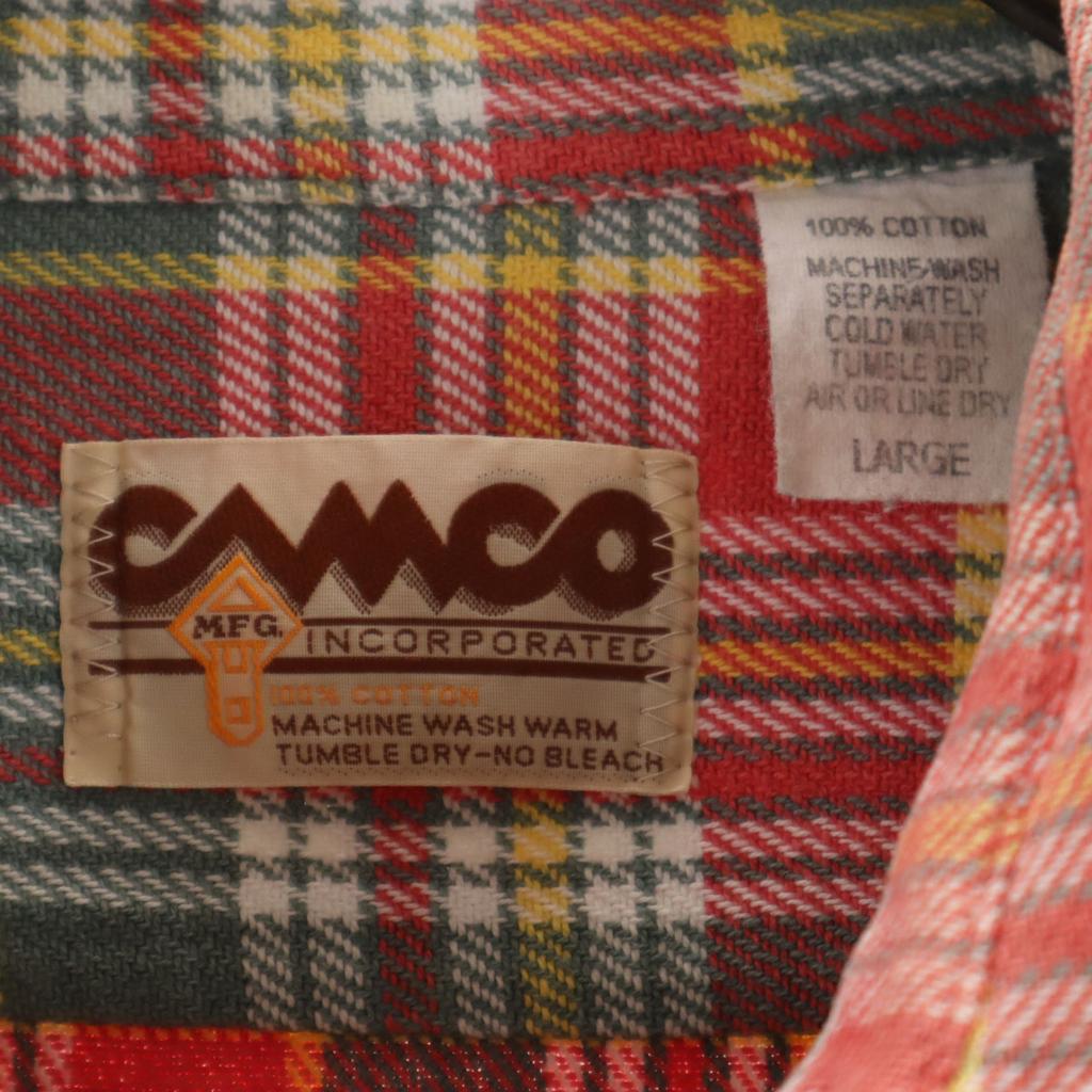 CAMCO 70s 80s vintage Check Pattern Long sleeve shirt L Orange series Men's Used