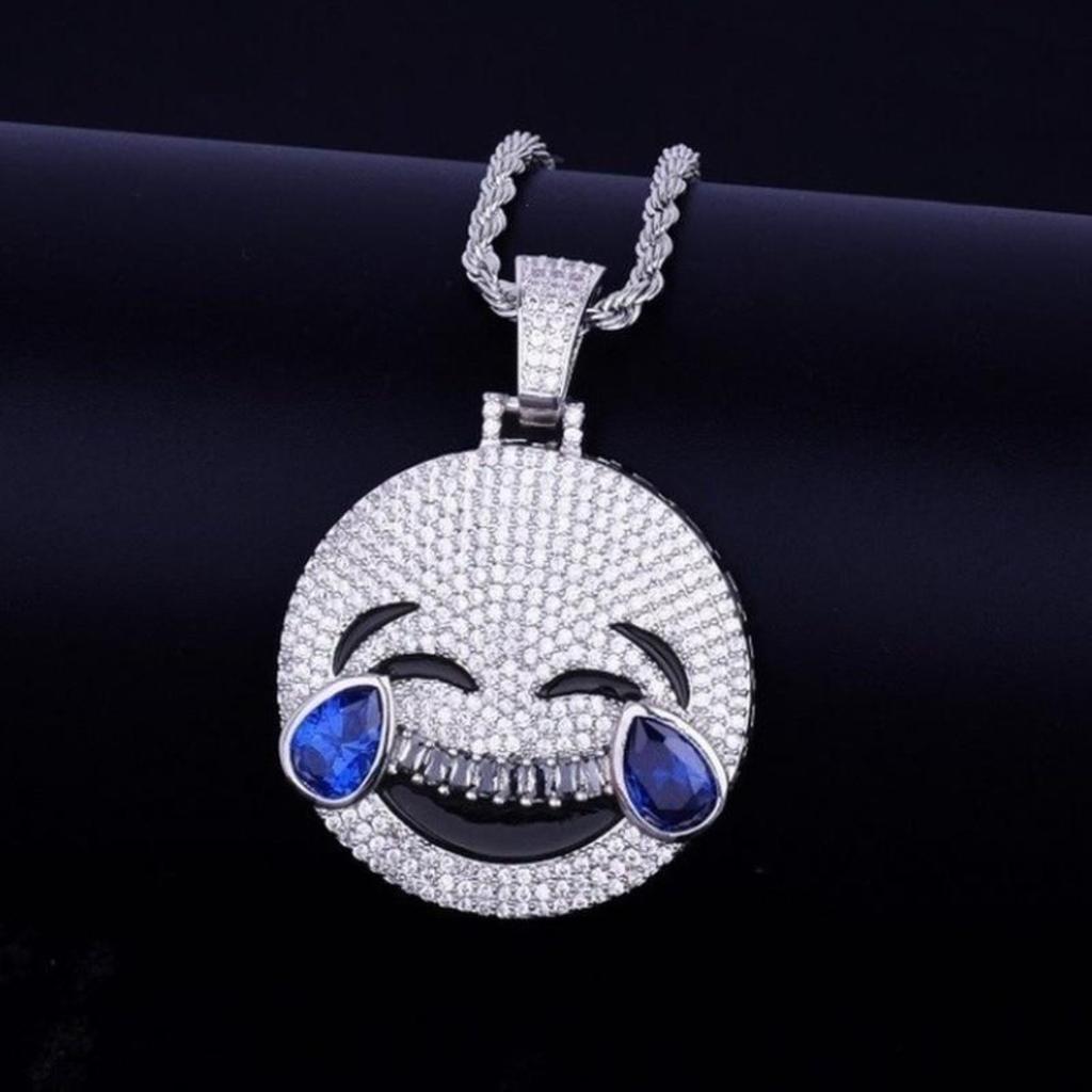 New Iced Laugh Cry Pendant with Tennis Chain Gold Color Bling Men's and Women's Hip Hop Necklace for Gift