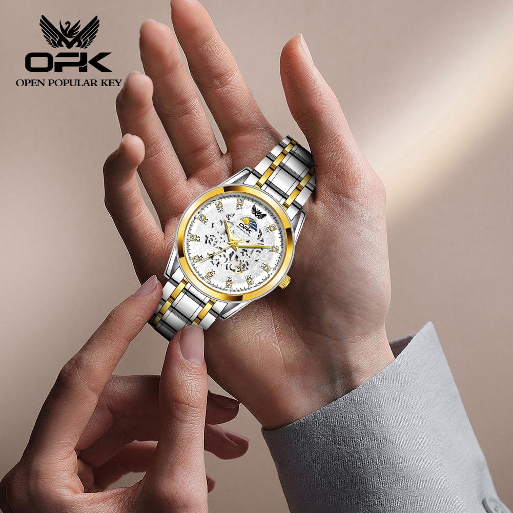 OPK 8149 Original Brand Luxury Man Watches Calendar Hollowed Waterproof Luminous Quartz Men's Business Wristwatch