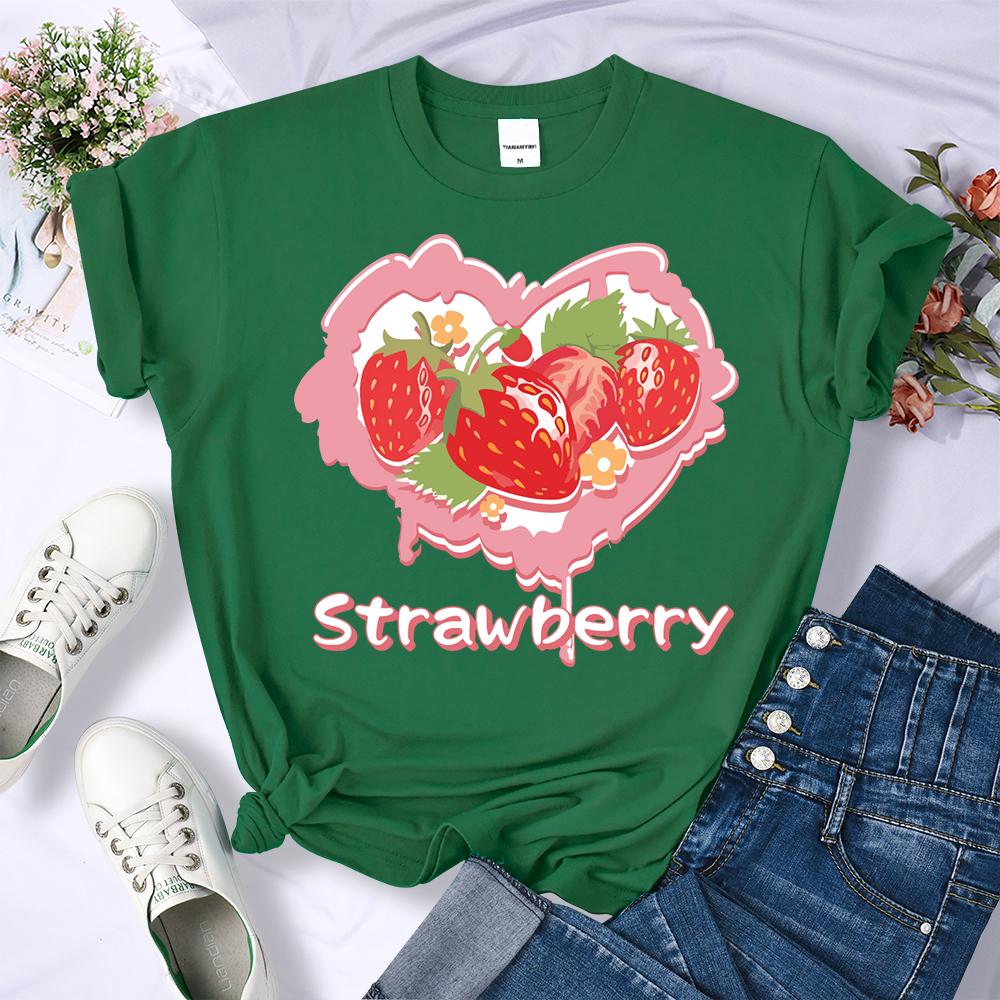 Heart Strawberry Design 3D Print Women Tee Shirt All-Match Crewneck T-Shirt Sport Summer Clothes Multicolor Soft Short Sleeve