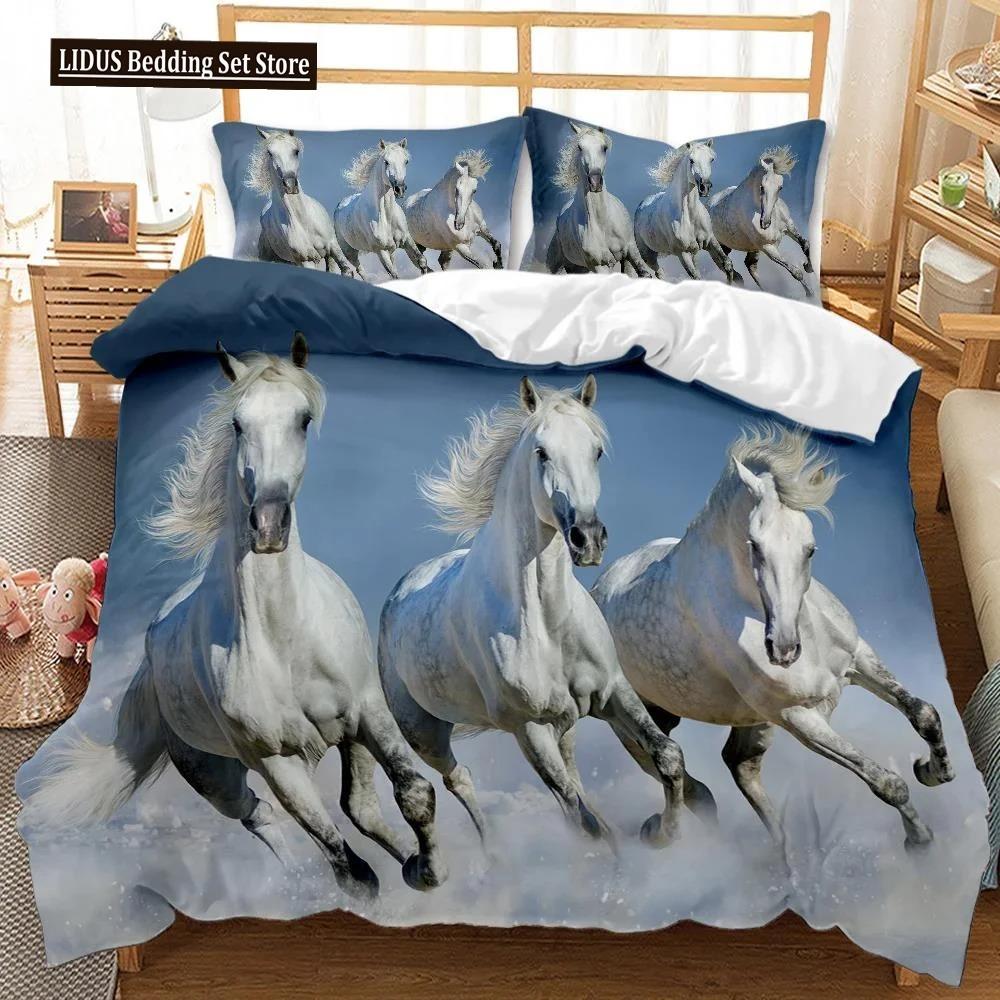 Horse Soft Duvet Cover Set Horse Runing In Stary Sky Print Twin Beding Set For Adult Peoples Animal Quen King-Sized Dimensionsd Dimensions Polyester