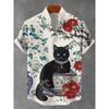 Men's Sunflower Cat All Over Art Print Shirts 3D Anime Hawaiian Shirt Men Women Short Sleeve Lapel Blouse Oversized Y2k Top