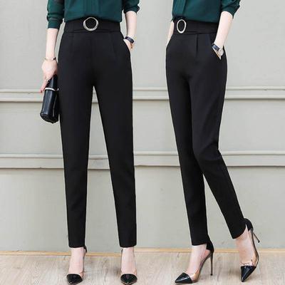 Damskie spodnie na co dzień Spodnie garniturowe z wysokim stanem Metalowe kieszenie z klamrami Jednokolorowe spodnie haremowe Slim Fit