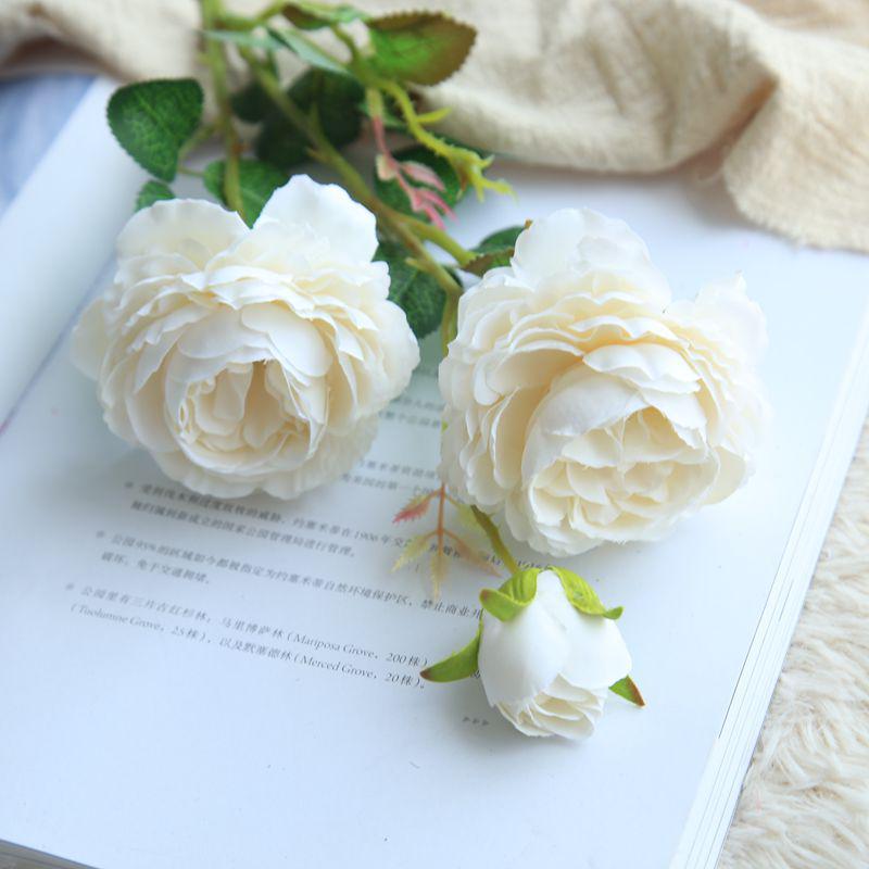 60cm Rose Artificial Flowers 3 Heads Pink White Peonies Silk Flower Wedding Garden Decoration Fake Flower Bouquet Peony Color