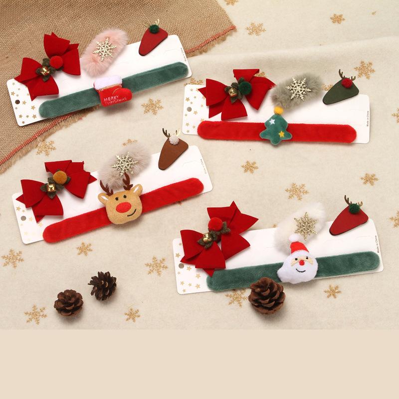 Christmas Snap Ring Four-piece Set Christmas Small Gift Gift Bow Cute Hair Accessories Set