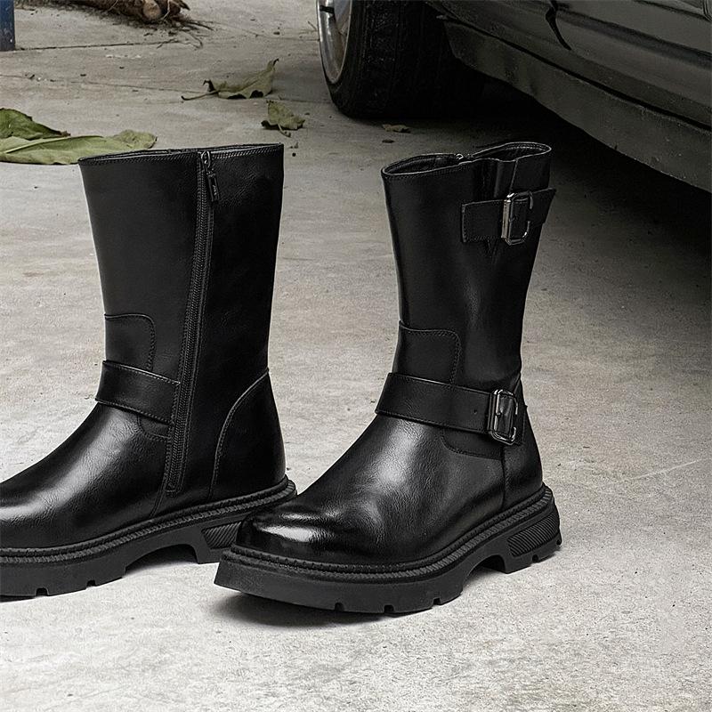 England Style Men Fashion High Knight Boots Black Designer Platform Shoes Cowboy Original Leather Boot Long Motorcycle Botas Man