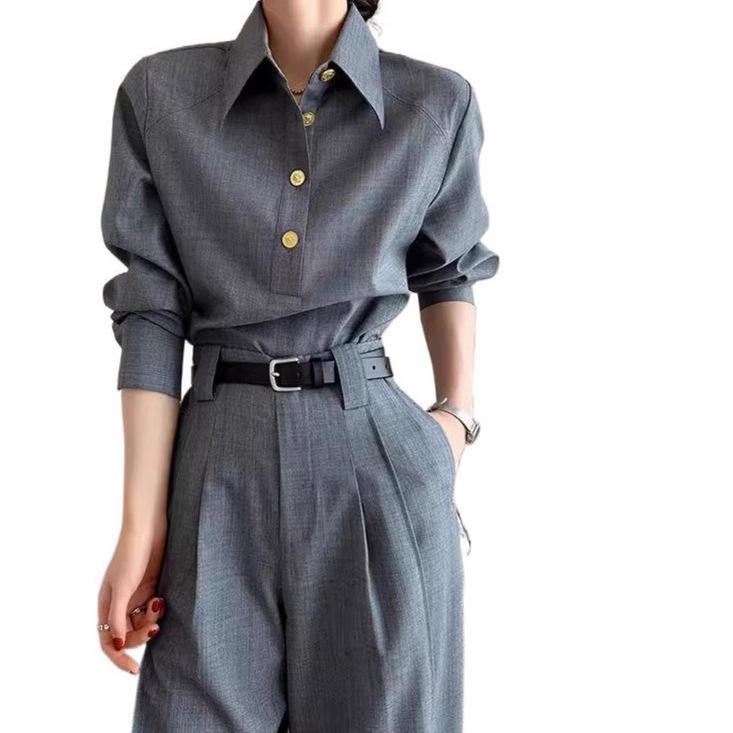 Grey Minimalist Style Women s Shirt, Fashionable And Versatile Top L