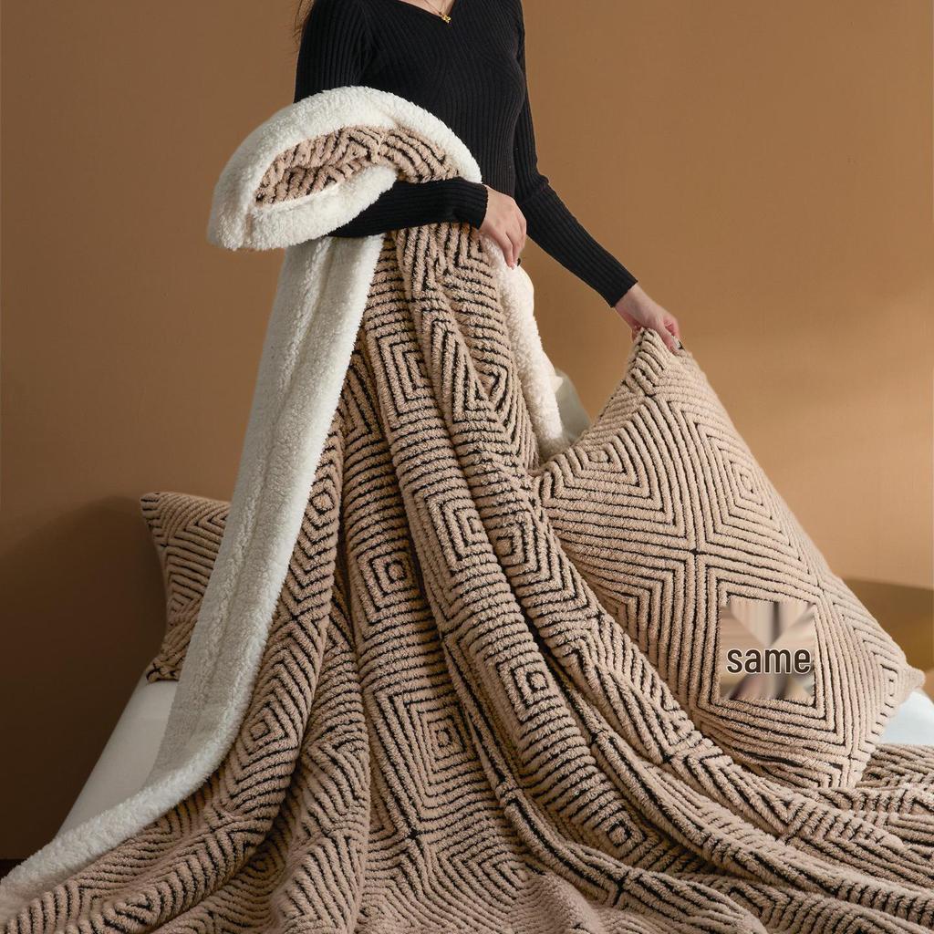 Luxury Warm Fleece Lambswool Double-sided Blanket for Home or Office
