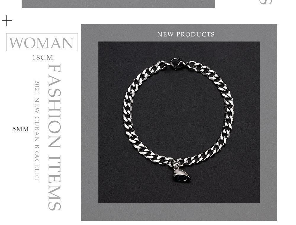 2pcs Punk Silver Chain Couple Bracelet For Women Stainless Steel Romantic Magnet Men Paired Things Jewelry Pulsera