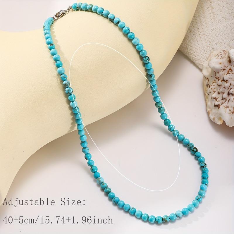 Přírodní modrý tyrkys kulaté korálky ručně pletený náhrdelník, bohémský stylový elegantní denní dovolenková bižuterie, nejlepší volba pro dárek pro maminku