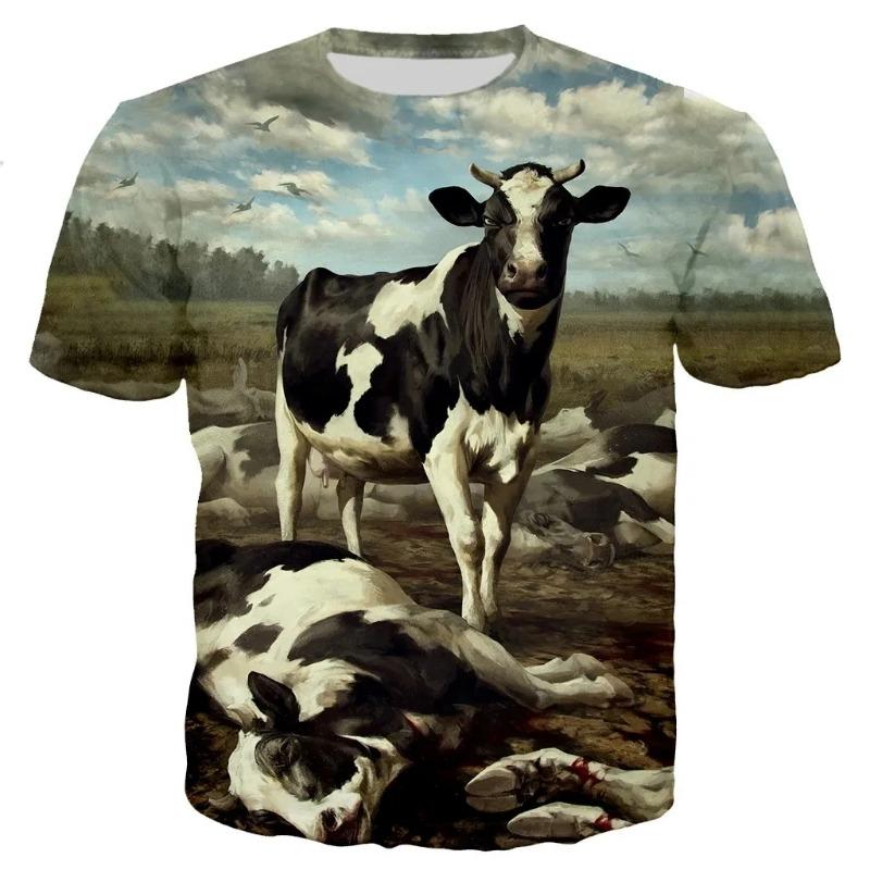 Summer Popular Cute And Fun Animal Cow Print Men's Casual Fashion T-shirt With Round Neck Plus Size Comfortable Short Sleeves