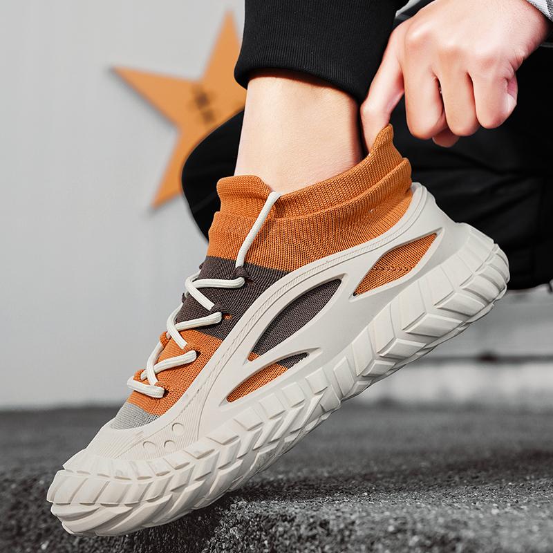 Herren Freizeitsportschuhe Mode Dicksohlige Fliegenmaschenoberfläche Atmungsaktive Herrenschuhe Outdoor Laufschuhe Herren Turnschuhe