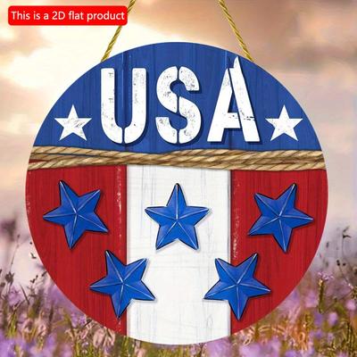 Colgante de Fiesta Redondo de Madera 2D Plano de 20cm 1pc Tema Bandera y Estrellas de EE.UU., Celebra el Día de la Independencia Tema Color de la Bandera Nacional Terriblemente Genial Regalo para Amigos