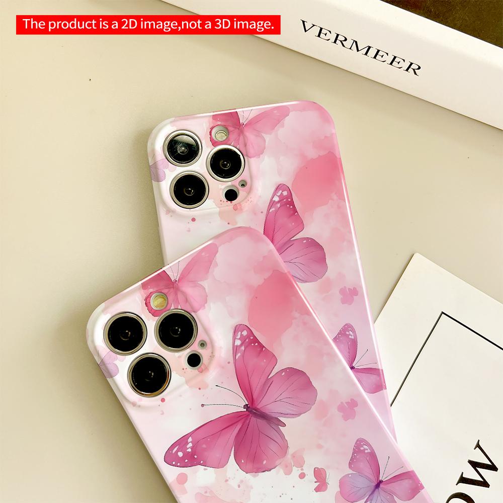 Pink Butterfly Watercolor Art Phone Case All Inclusive Film Hard Phone Case, Compatible with iPhone 18 Pro Max 17 16 15 14 13 12 11