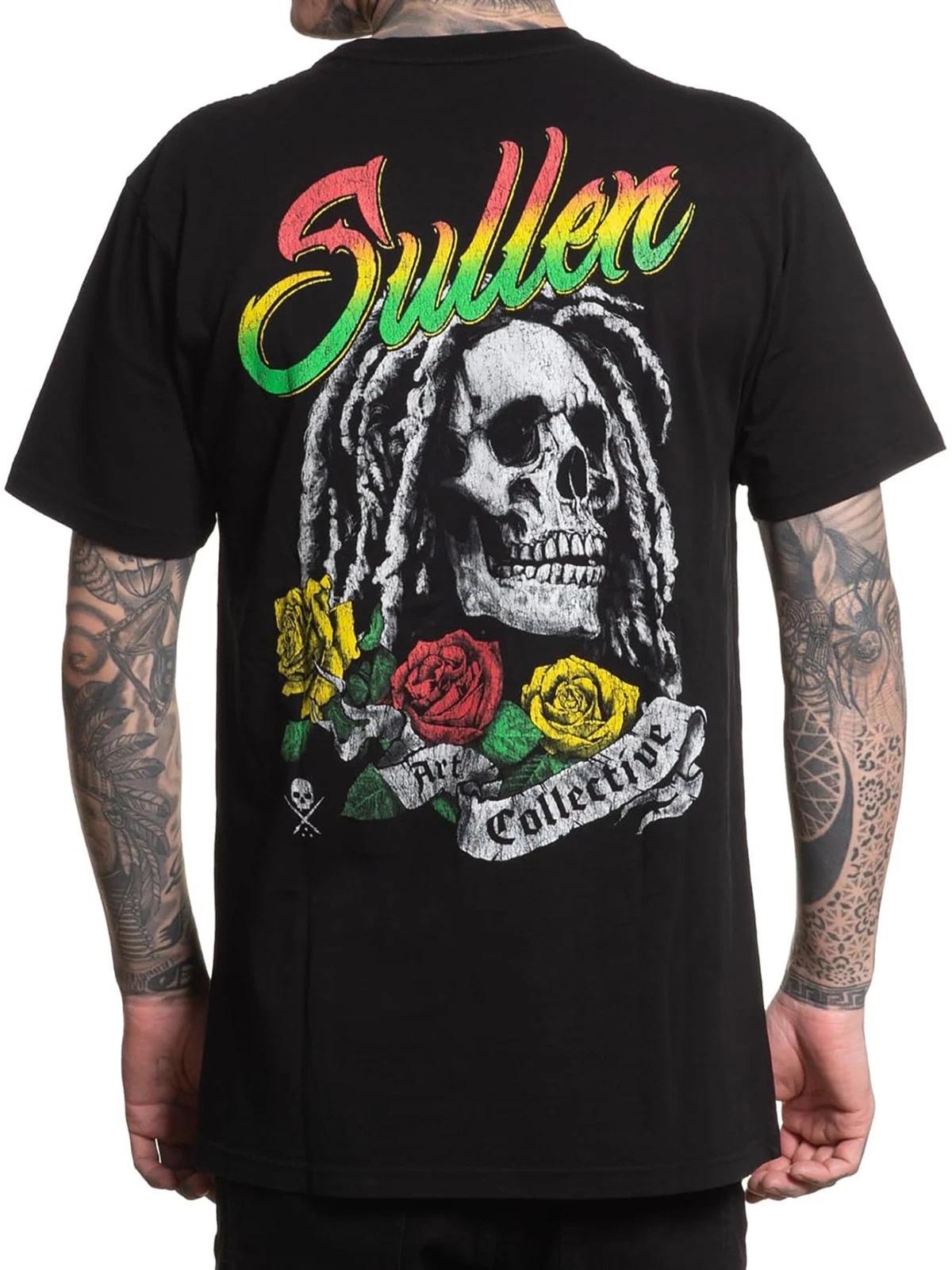 Sullen Men s Rasta Skull Short Sleeve Premium T-shirt Tattoo Skull Dread Tee 3XL