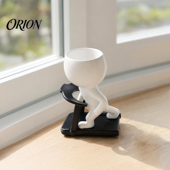 Dumbbell Figure Planter Fun Workout Planter, Modern Resin Treadmill Runner Plant Pot, Black And White Body Builder Holder, Cute Head for Succulents