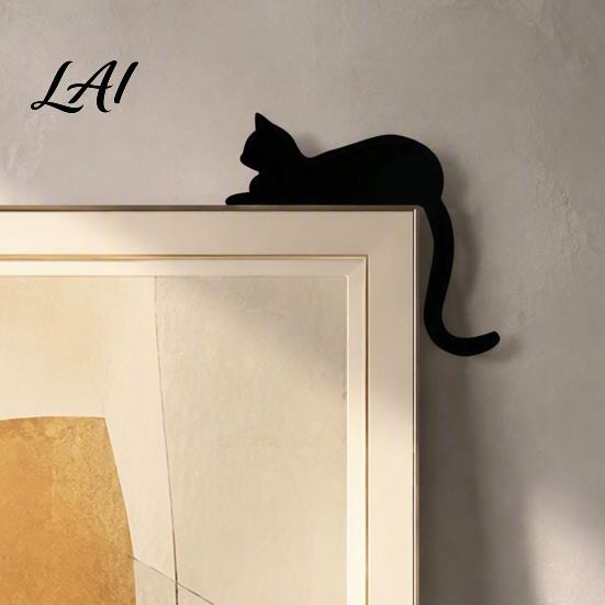 Vielseitige Wanddekorationen für Räume Holzschwarze Katze Tür-Topper Minimalistisches Silhouette-Rahmen-Schild Dekorativer Topper Eckdeko für Wohnzimmer Schlafzimmer
