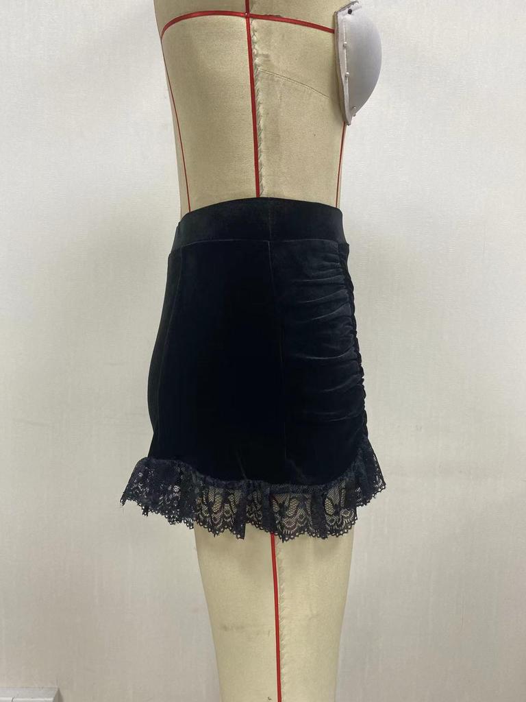 Gothic Velvet High-Waisted Lace Trim Shorts