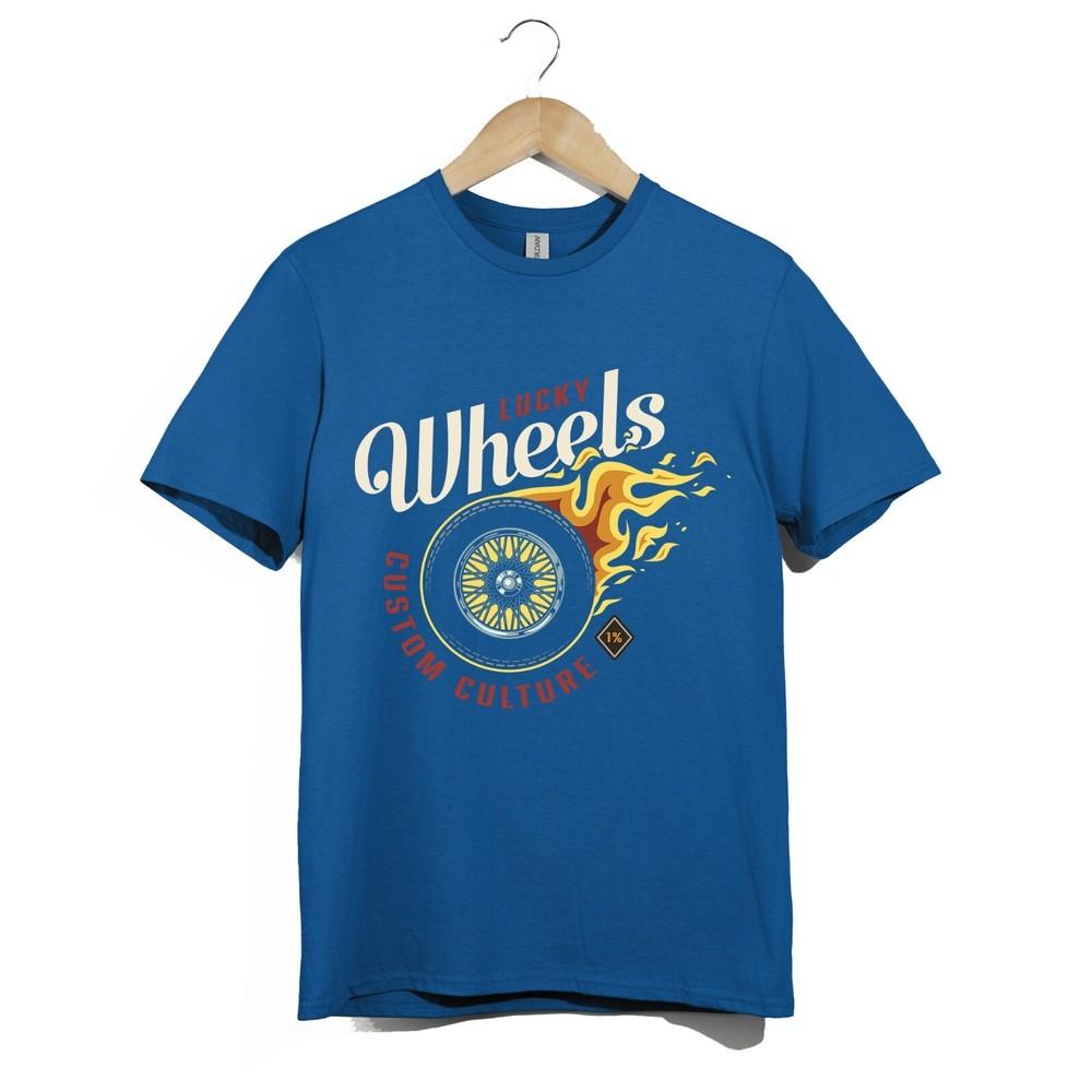 

Lucky Wheels Shirt Unisex Custom Culture Tee Flaming Tire Motorcycle Biker Stree 3XL