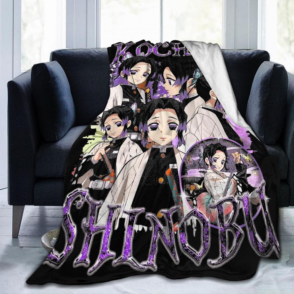 Demoned Slayered Shinobu Kocho Insect Pillar Blankets Flannel Print  Portable Super Warm Throw Blankets for Sofa Bedroom Quilt