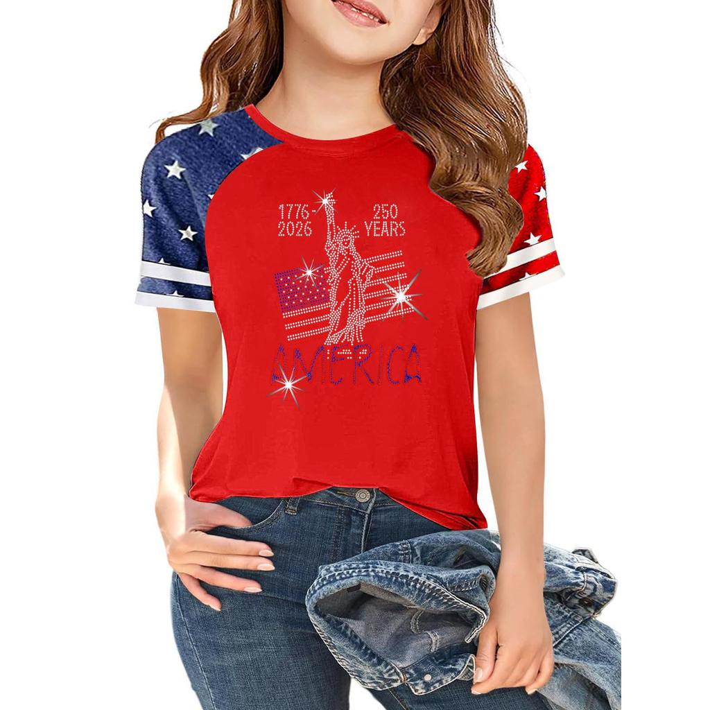 Kids Independence Day Graphic T Shirt Short Sleeve Casual Tee USA Patriotic Print Crew Neck Top for Boys Girls