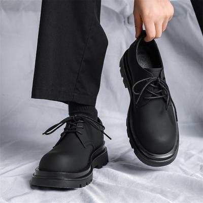 3187 pantofi din piele negru carbon nou cu vârf rotund din piele cu talpă groasă înălțătoare pantofi derby casual business pentru navetă pentru bărbați