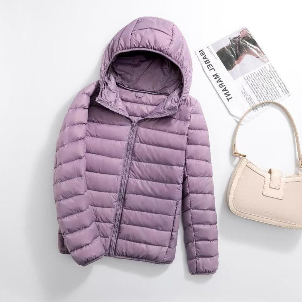 Women's Hooded Long Sleeve Jacket Regular Fit Casual Puffer Coat Zip Up Lightweight Down Outerwear