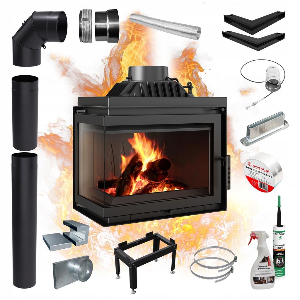 Corner fireplace insert KRATKI SIMPLE Power 8 kW Ø 200 Left Eco Cast Iron SET