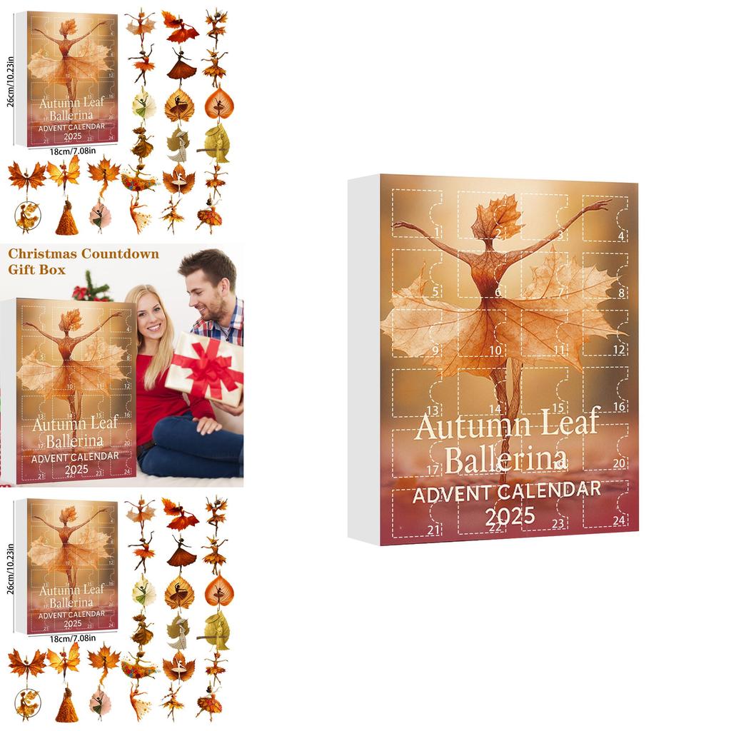 Świąteczny 24-dniowy Kalendarz Adwentowy z Dziewczyną z Liściem Klonowym i Motywem Baletowym Akrylowa Świąteczna Niespodzianka