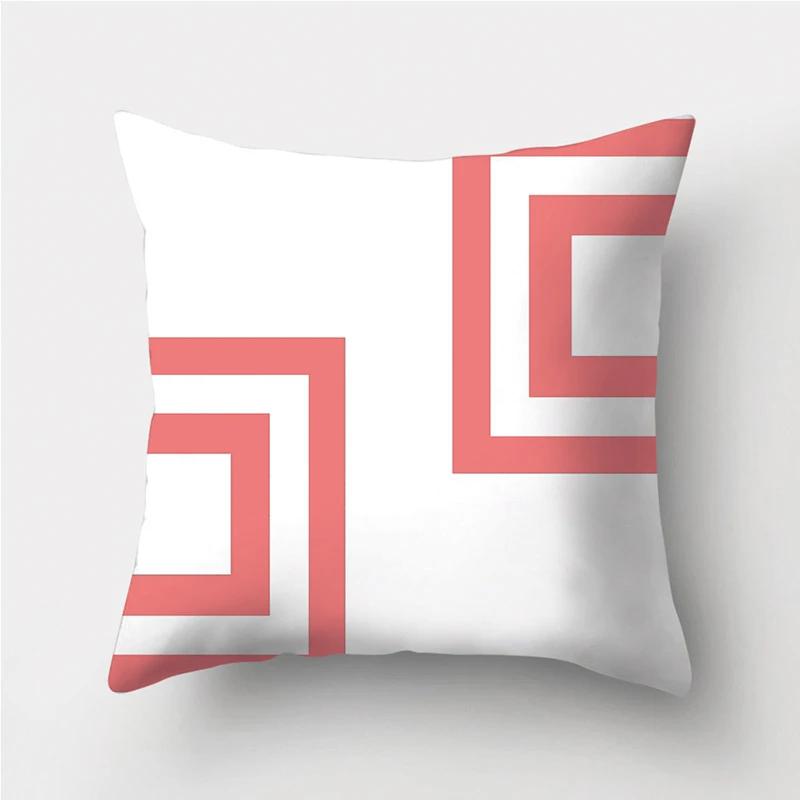 Coral Red Geometric Stripe Printed Pattern Polyester Cushion Cover for Home Living Room Sofa Decoration Throw Pillow Pillowcase
