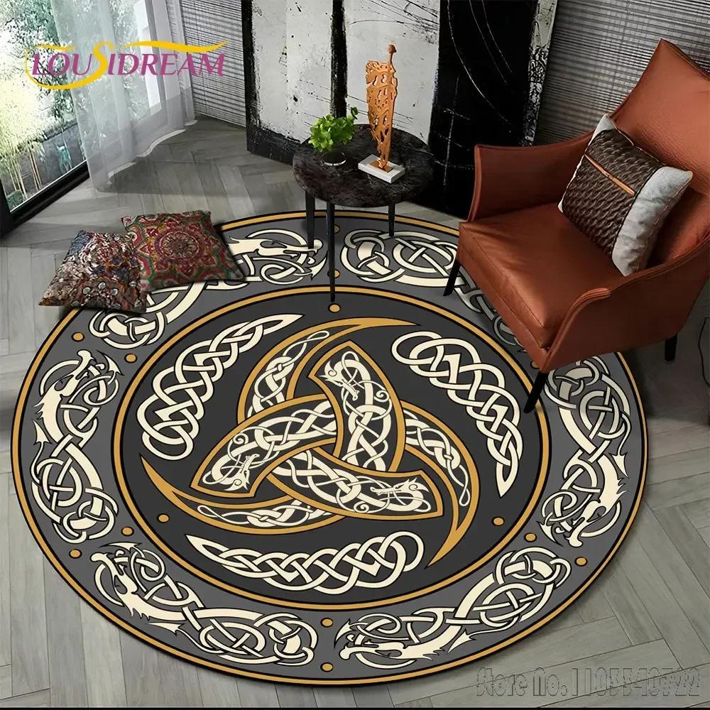 Viking Valknut Yggdrasil Tree of Life Rug Round Carpet 80cm Chair Non-slip Floor Mat Crawling For Kids Living Room Decor
