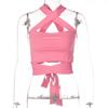 Cross Halter Women Tank Crop Top Hollow Out Bandage Backless Slim Sexy Female Vest 2023 Summer Fashion Ladies Pink Ladies Corset