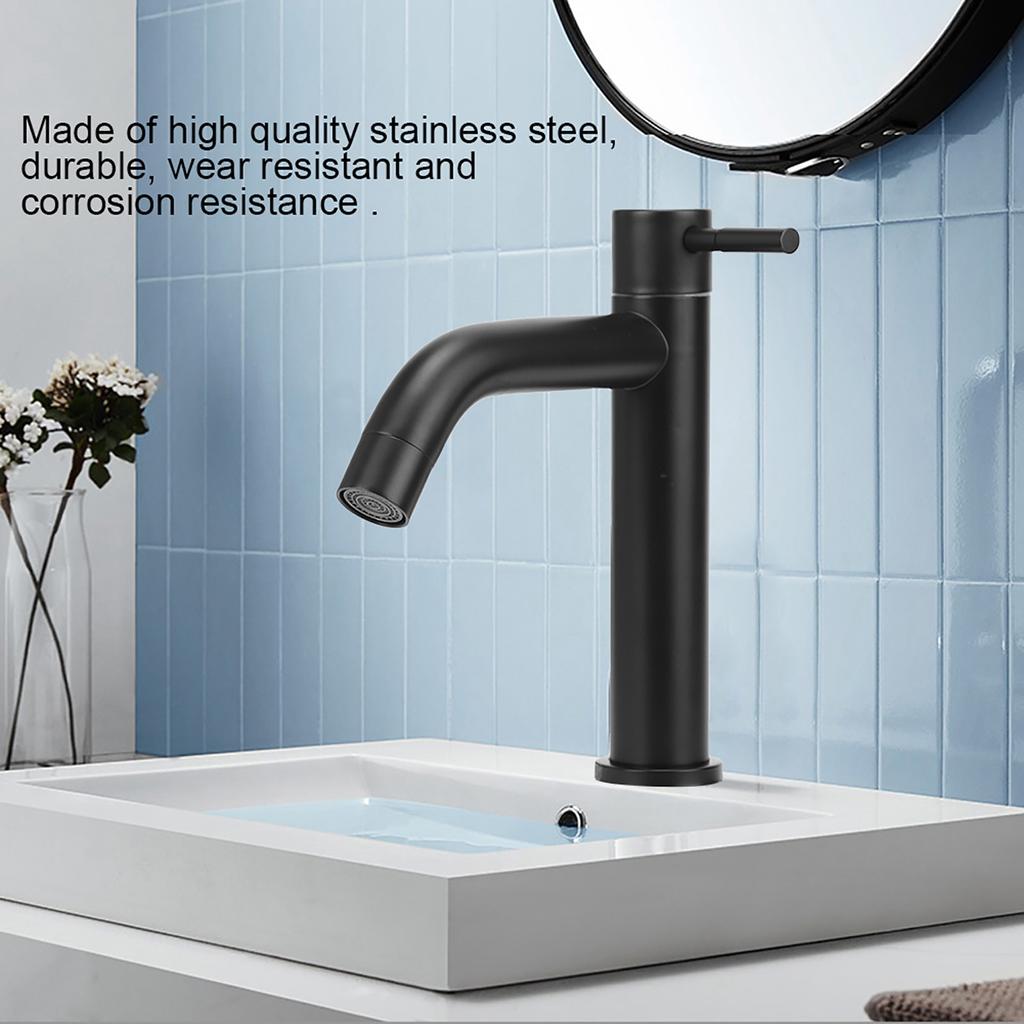 Stainless Steel Bathroom Basin Sink Faucet Single Cold Water Tap Faucet with Hose