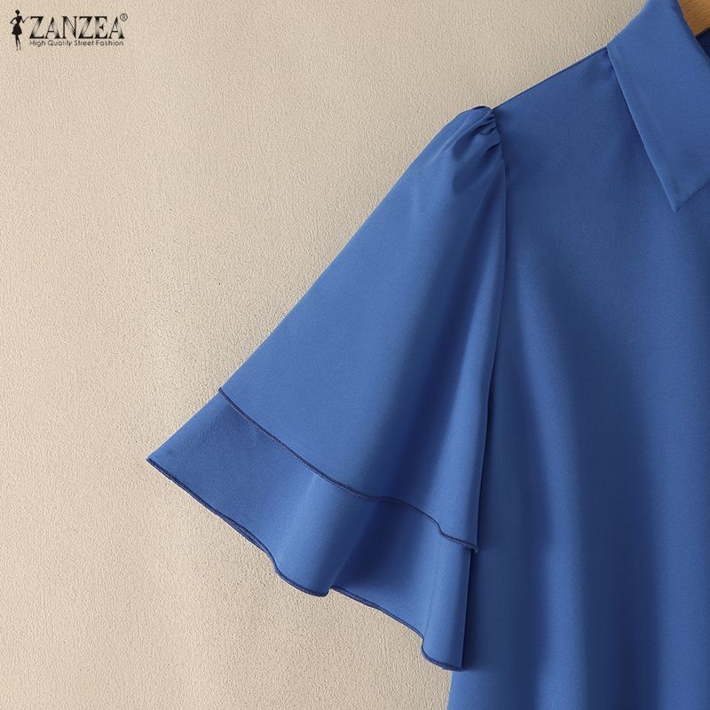 ZANZEA Women Commute Casual Turn Down Collar Loose Half Sleeve Blouse