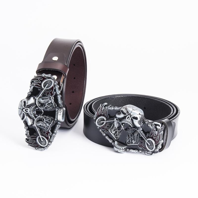 Men's Pull Belt Cowhide Designer Fashion Belt Harley Motorcycle Driver Personality Belt