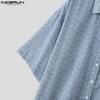 INCERUN Oversized Men Summer Lapel Neck Short Sleeve Buttons Print Casual Loose Shirts