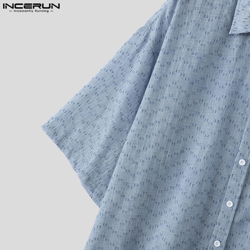 INCERUN Oversized Men Summer Lapel Neck Short Sleeve Buttons Print Casual Loose Shirts