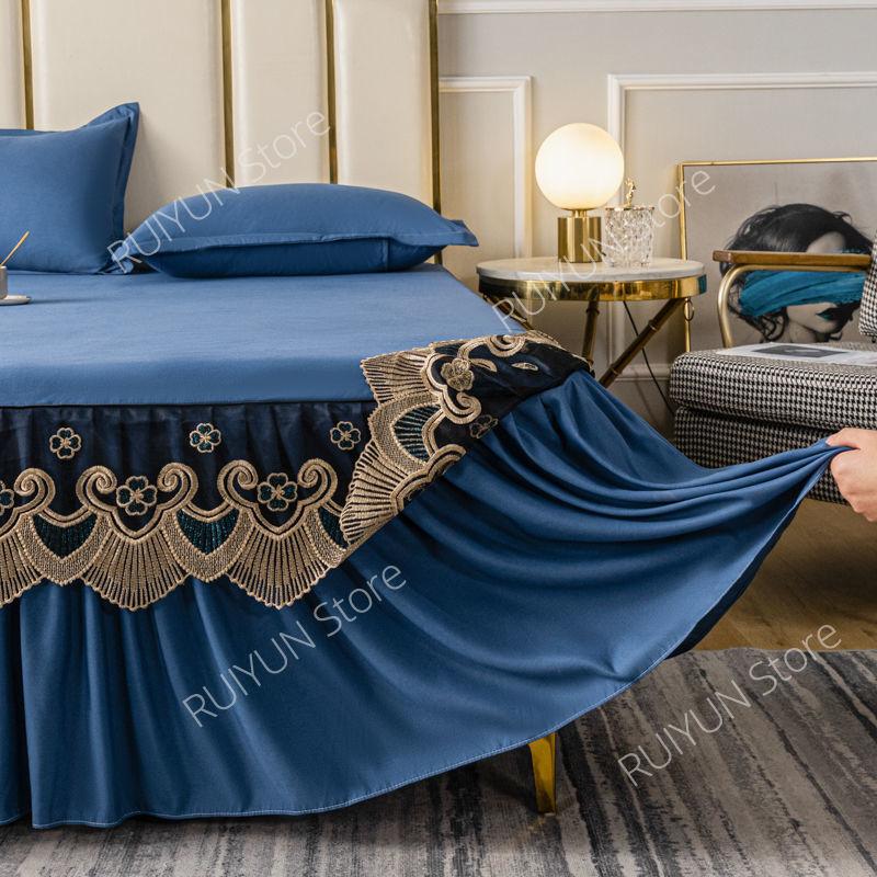 Jupe de lit à volants confortable, drap de lit en dentelle brodée, jupe de lit antidérapante, anti-poussière, housse de protection solide, bonne qualité