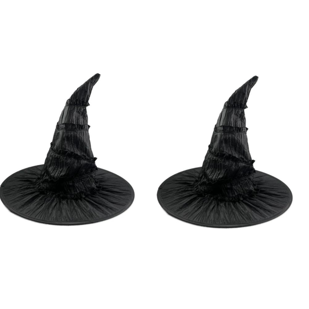 Black Ruched Wicked Witch Hat for Women Men Halloween Gloves Long Nails Ghost Claws Halloween Party Cosplay Costume Accessory