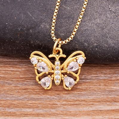 

Nidin Charm Luxury 12 Styles Butterfly Pendant Chain Necklaces For Women Gold Plated Copper Zircon Jewelry Trendy Party Gifts