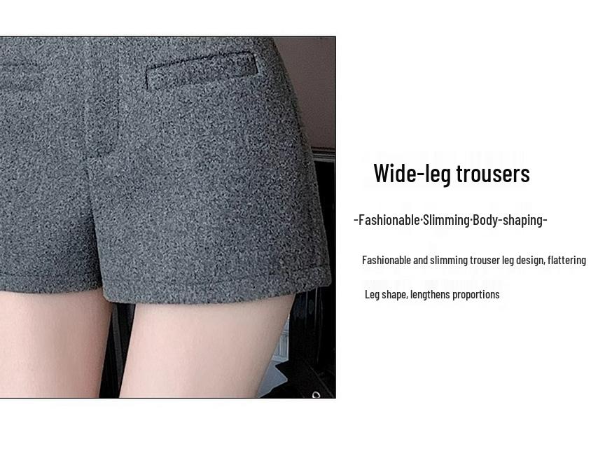 High-Waisted Wool Bootcut Shorts - Women's Versatile Slimming Autumn/Winter Casual Pants