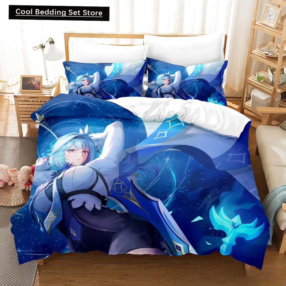 Kawaii Anime Genshin Impact Eula Lawrence Bedding Set Single Twin Full Queen King Size Bed Set Adult Kid Bedroom Duvetcover Sets