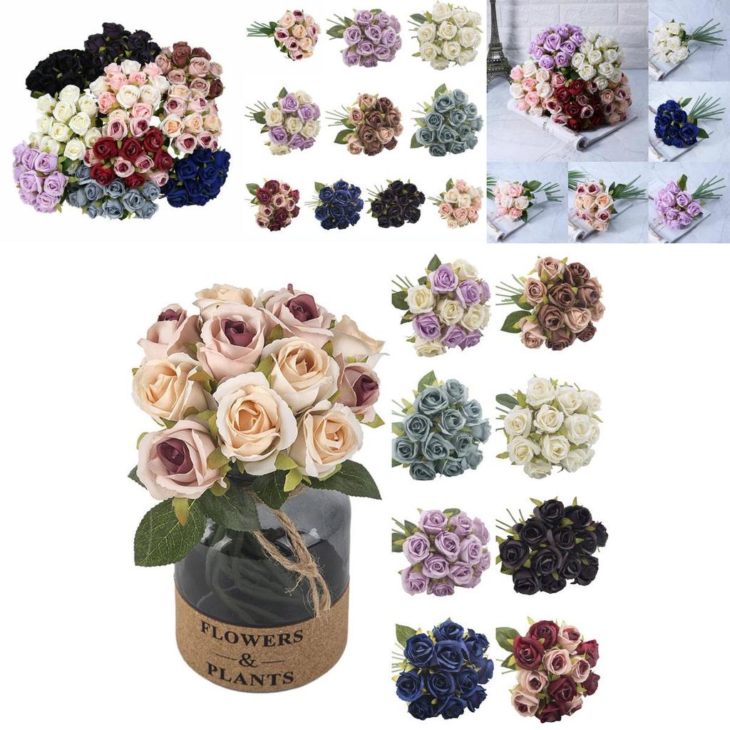 Vibrant 12-head Artificial Rose Bouquet Smooth Silk Flowers For Elegant Wedding Decor
