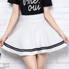 Fashion Womenswear Women Stripes Pleated Stretchy Pure Color High Waist School Mini Skirt