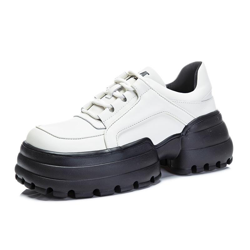 Foam sole leather women's shoes 2025 spring new thick sole heightening dad shoes versatile sports shoes casual small leather shoes