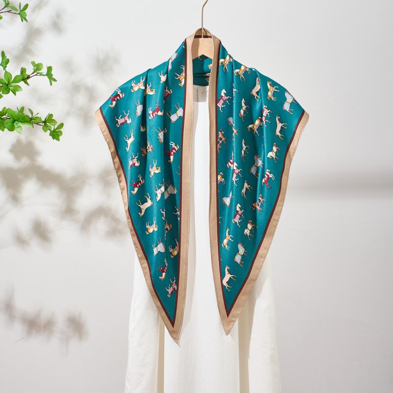 Summer Atmosphere Wearing Belt Waist Seal Twill Silk Simulation Silk Cool Triangle Scarf Cashew Print Women's Silk Scarf