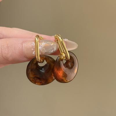 Vintage Maillard Daily Commuter Earrings Earrings Acrylic Smudge Round Pendant Ear Buckle Female