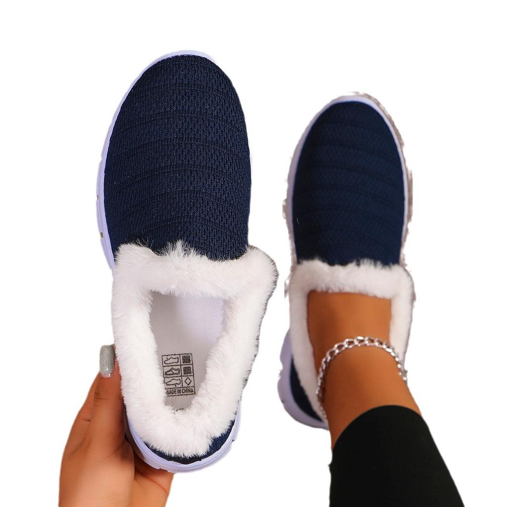 Large size women's cotton shoes autumn new round head flat bottom flying woven wool shoes fashion cotton shoes women